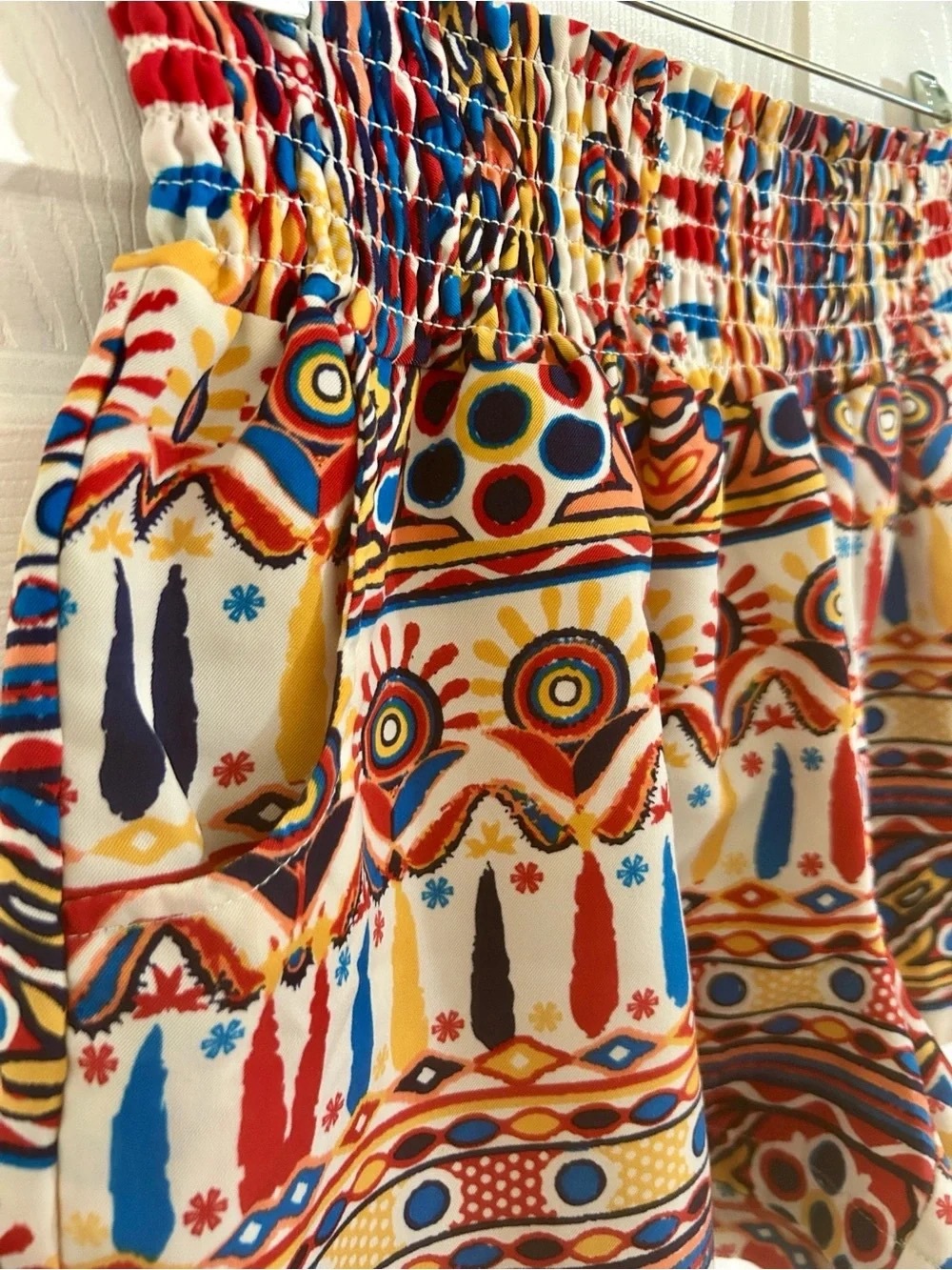 Threads 4 Thought Boho Tribal Geometric Smocked Shorts Eco Friendly L
